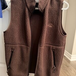 Brown Fleece Vest with Zipper Pockets